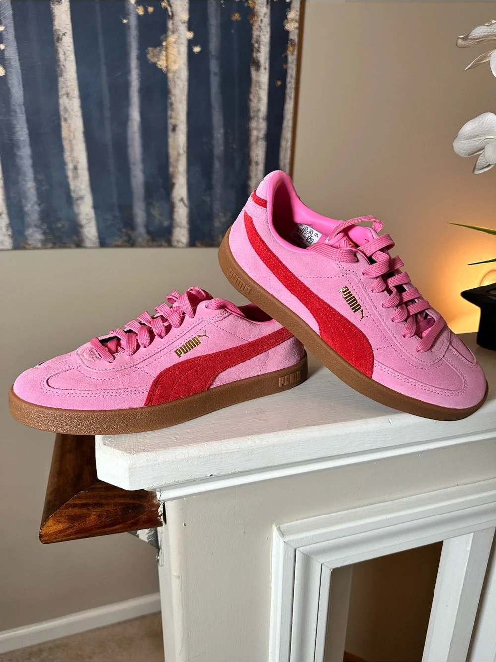 Puma Kids Pink Suede Sneakers with Red Formstrip